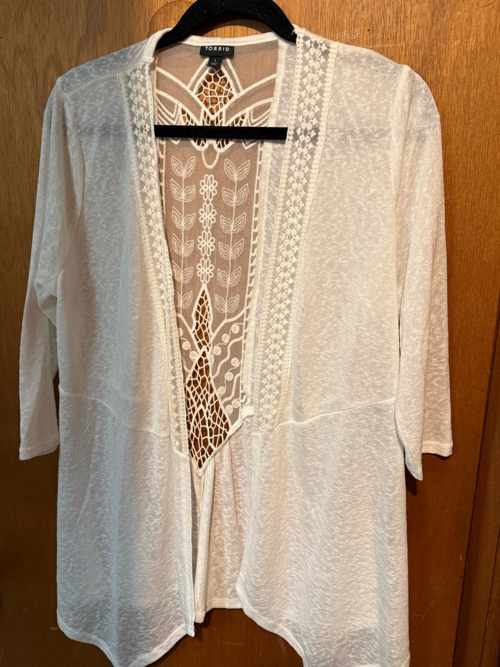 Torrid Cream Lace-Back Open Cardigan